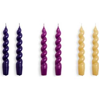 Sæt med spirallys, 6 stk, lilla/fuschia/sennep