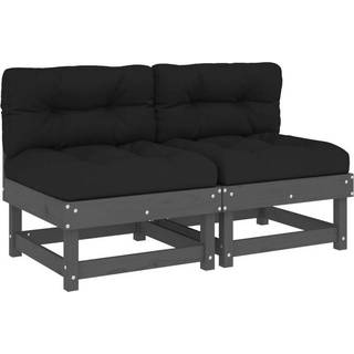 midtermoduler til sofa 2 stk. med hynder massivt fyrretræ grå