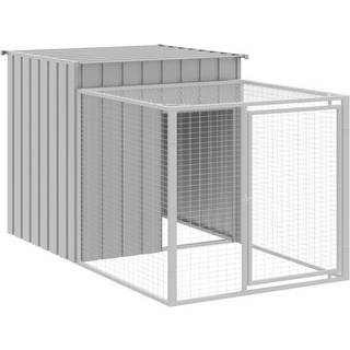 hønsehus med løbegård 110x201x110 cm galvaniseret stål lysegrå