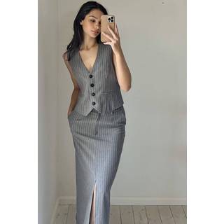 Neo Noir - Grå - Leland Pinstripe Skirt - EU 36