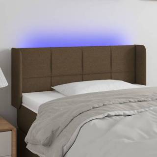 sengegavl med LED-lys 83x16x78/88 cm stof mørkebrun