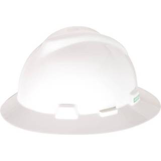 MSA 475369 V-Gard Full-Brim Hard Hat med FAS-TRAC III Ratchet Suspension | Polyethylen Shell Superior Impact Protection Selvjusterende kronespænd