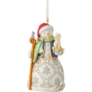 Enesco Jim Shore Heartwood Creek Snowman med kat h?ngende ornament 4,53 tommer flerfarvet