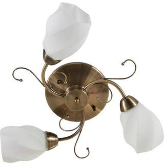 Loftslampe Amedea Lindby, dæmpbar, Bronze/messing, Stue/spisestue, Glas, Antik