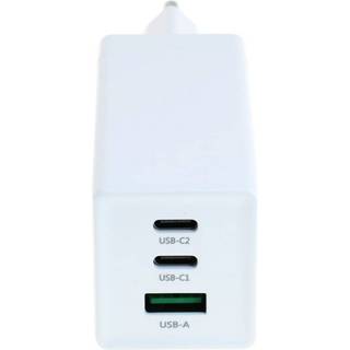 3-Port USB-C Power Delivery PPS-Lader med 2x USB-C, 1x USB-A / Adapter 65W GaN Hvid
