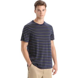 Icebreaker Wave S/S Tee Stripe Merino-shirt Herrer størrelse S farve blue/ loden