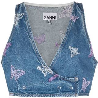 Ganni Embroidered denim crop top - blue - XL