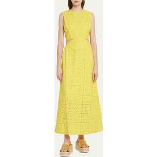 Ganni Broderie anglaise cotton maxi dress - yellow - XXS