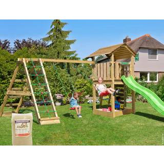 Jungle Gym Cottage 2.1 legetårn inkl. klatrevæg, rutsjebane og 120 kg sand