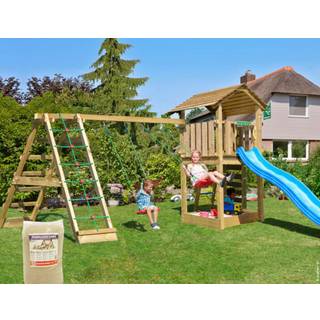 Jungle Gym Cottage 2.1 legetårn inkl. klatrevæg, rutsjebane og 120 kg sand
