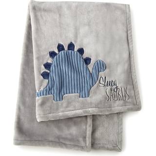 Levtex Baby - Kipton Plush Tæppe - Applieret og broderet dinosaur på Gray Plush - Blue Grey Navy - Nursery tilbehør - Tæppe størrelse: 30 x 40 to