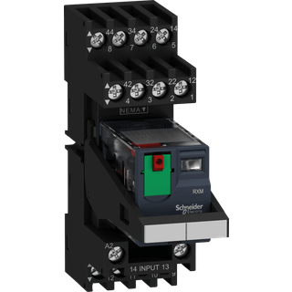 Schneider Rxm relæ m/sokkel+led+test 4c/o 230vac
