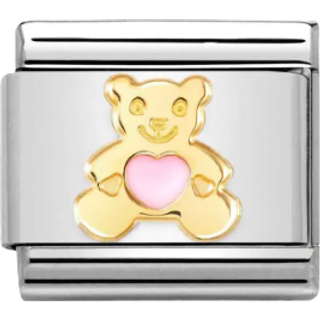 Nomination Gold Pink Teddy Bear Charm - Stainless Steel