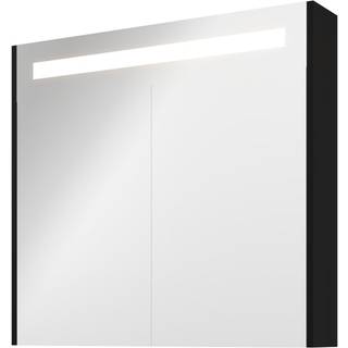 Sanibell Proline spejlskab med LED belysning og matsort sidepaneler 80x74cm