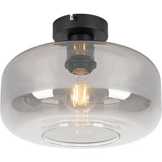 Art Deco loftslampe sort med røgglas - Bizle