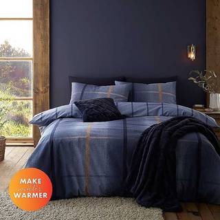 Catherine Lansfield Catherine Lansfield Blue Brushed 100% Cotton Melrose Tweed Check Duvet Cover Set