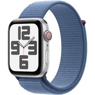 Apple Watch SE GPS + Cellular 44 mm, sølvfarvet aluminium urkasse med Vinterblå Sport loop ➞ På lager - klar til levering