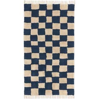 ferm Living gulvtæppe Mara washable Rug Deep blue/warm sand - 80 x 150 cm