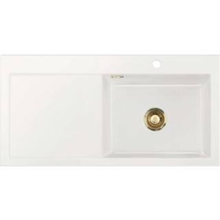 Lavabo Mera 100 køkkenvask keramik 1000x510x200mm bk tv/hh/strainer blank hvid/messing