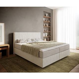 Boxspringbett Dream-Well 180x200 cm Bouclé Creme-Weiß mit Taschenfederkernmatratze und Topper Visco