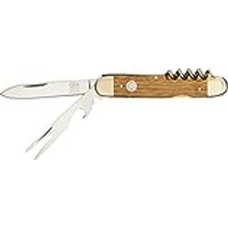 Güde Alpha Fasseiche Taschenmesser mit Pitchgabel - CVM-Messerstahl - Griffschalen Weinfass-Eichenholz - Braun,Silber