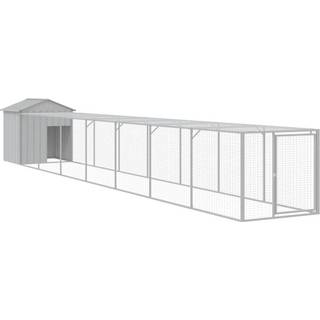 hønsehus med løbegård 117x813x123 cm galvaniseret stål lysegrå