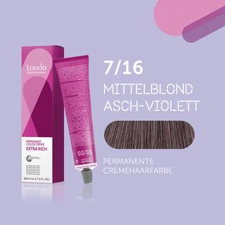 Londa Professional Hårfarver og nuancer Londacolor Permanent cremehårfarve 7/16 Mellemblond askeviolet 60 ml (883,00 kr / 1 l) - 60 ml