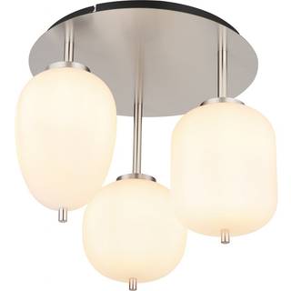 Loftlampe Blacky I, nikkel/opal, Ø 46 cm, 3-lys, glas
