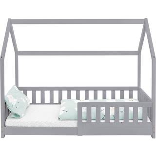 ML-Design Seng80x160 cm lysegrå med madras, himmel og lamelbund