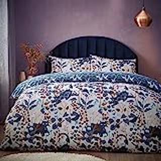 Furn Furn Dusky Blue Midnight Panther Floral Duvet Cover Set