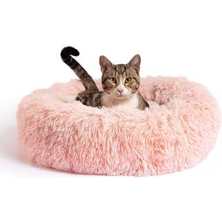 Bedste venner af Sheri Original beroligende donut hund og katteseng Shag imiteret pels Candy Pink Small (23x23) - hjlper med at give angstlindri