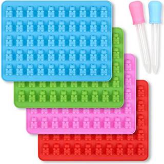 Homedge Silicone Gummy Bear Candy Molls Set med 4 pakker Non Stick Food Grade Chocolate Gummy Mold Bonus med 2 Dropper-Blue Red Green and Pink