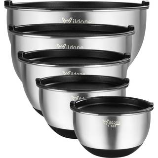 Wildone Mixing Bowls med luftt?tte l?g rustfrit st?l hekkeblandingsk?le s?t p? 5 med ikke-skridsikre silikonbundst?rrelse 8 5 3 2 1,5 QT Stabelba