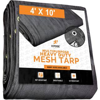 Xpose Safety Heavy Duty Mesh Tarp - 4 X 10 - Multipurpose Black Protective Cover med luftstr?m - Brug til b?nd Downs Shade Hegn Canopies Dump Tru