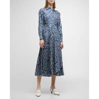 Tory Burch Checked pleated silk shirt dress - multicoloured - XXS