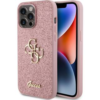 iPhone 15 Pro Max Guess Fixed Glitter 4G Metal Logo Cover - Pink