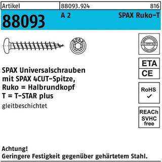 SPAX 0207000400203 Træskrue TKT, A2 4,0 x 20 mm, pakke med 200