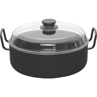 Riess Classic Schwarzemaille Omas Schmorpfanne 28 cm - Emaille mit Glasdeckel - Schwarz