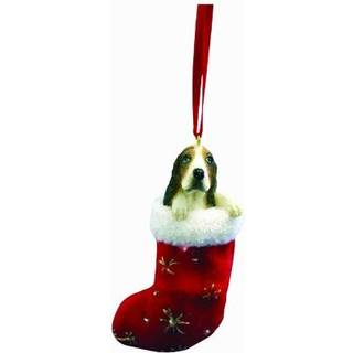 Basset Hound Christmas Stocking Ornament med """" Santa's Little Pals """" Håndmalet og syet detalje