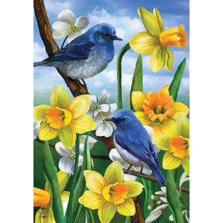 Briarwood Lane Bluebirds and Daffodils Spring House Flag Floral 28 """" X 40 """"