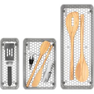 Spectrum Diversificeret Hexa skuffe Organizer Bakke Moderne køkkenbestikredskab Sølvtøj Holderkabinetopbevaring Sæt med 3 stengrå