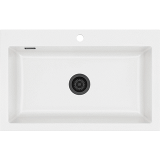 Lavabo Mera 80 porcelæn køkkenvask med hanehul og sort afløb 800 x 510 mm til nedfældning i Mat hvid