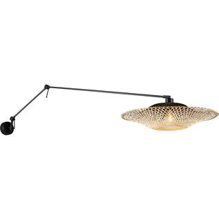 Væglampe sort med rattan-skærm 50 cm justerbar - Blitz