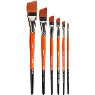 Kingart B-014 Premium 6 pc. Radiant 6400 Series Angular Shader Artist Brush Set Synthetic Taklon til akrylolie Vandfarvemaling Kort h?ndtag 6 b?r