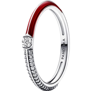 Pandora - Rød pavé dual sølv ring - 192528c01