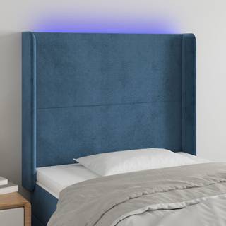 sengegavl med LED-lys 93x16x118/128 cm fløjl mørkeblå