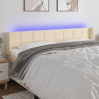 sengegavl med LED-lys 183x16x78/88 cm stof cremefarvet