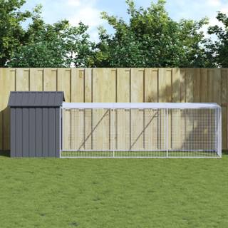 hønsehus med løbegård 117x405x123 cm galvaniseret stål antracit