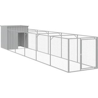 hundehus med løbegård 110x609x110 cm galvaniseret stål lysegrå