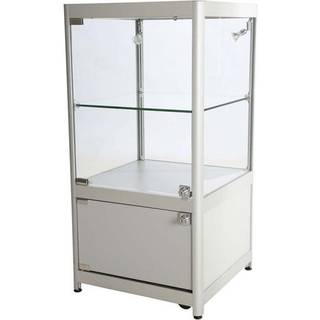 Glasvitrine med skab, lås og spots, sølv